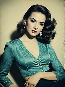Woman in Contemporary Chic Black Crop Top with Plunging Neckline and Long Sleeve Teal Blouse