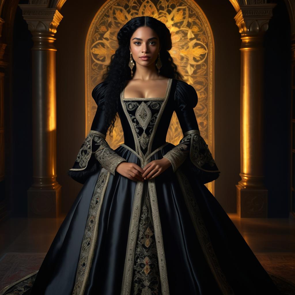 Regal Woman in Black Gown