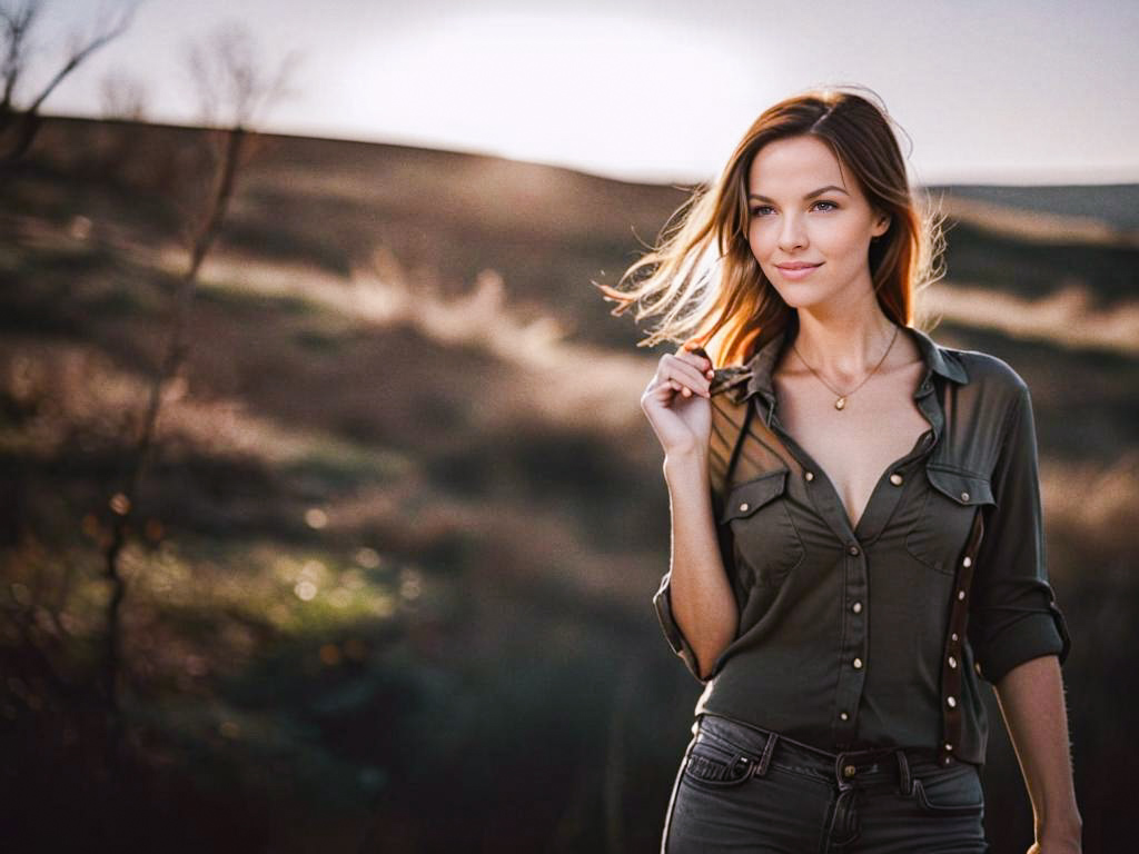 Elegant Woman in Sunlit Outdoor Setting