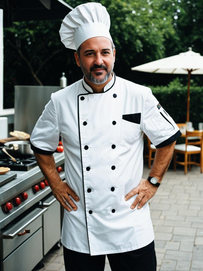 Man in Chef Costume Photorealistic Outdoor Portrait in Natural Daylight