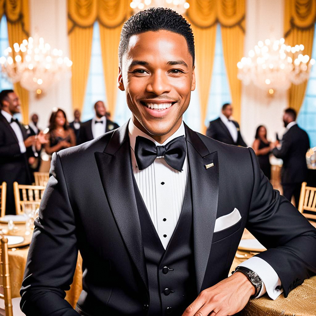 Dapper Man in Tuxedo at Elegant Ballroom Dapper Man in Tuxedo at Elegant Ballroom