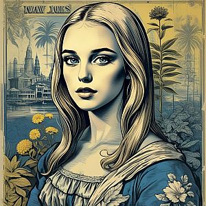 Young Woman in Artistic Flora Landscape