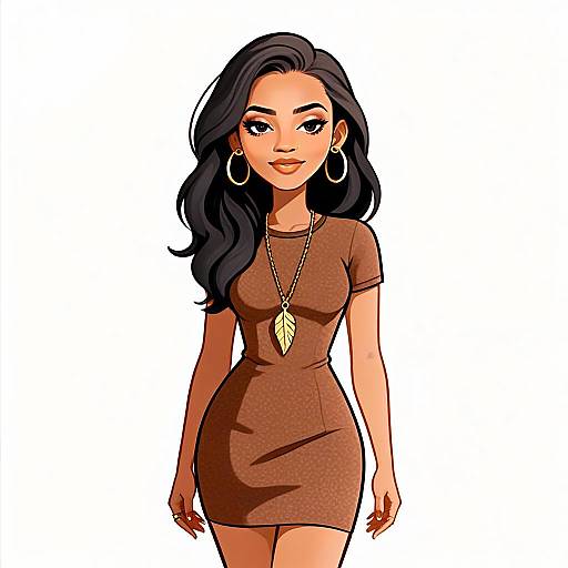 Bohemian Woman with Pretty Face and Hair in Stylish Suede Dress Illustration