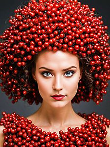 Avant-Garde Portrait of Woman in Berry Headpiece