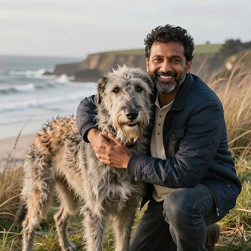 Man with Irish Wolfhound by Scenic Coastal Cliff