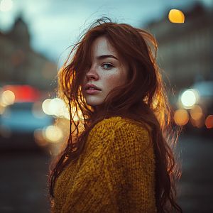 Moody Portrait of Young Woman in Mustard Sweater