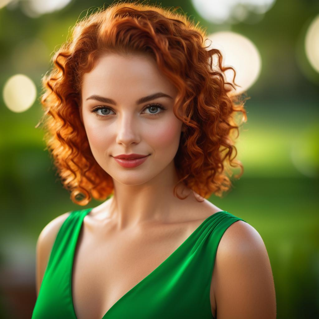 Woman with Red Curls in Green Dress