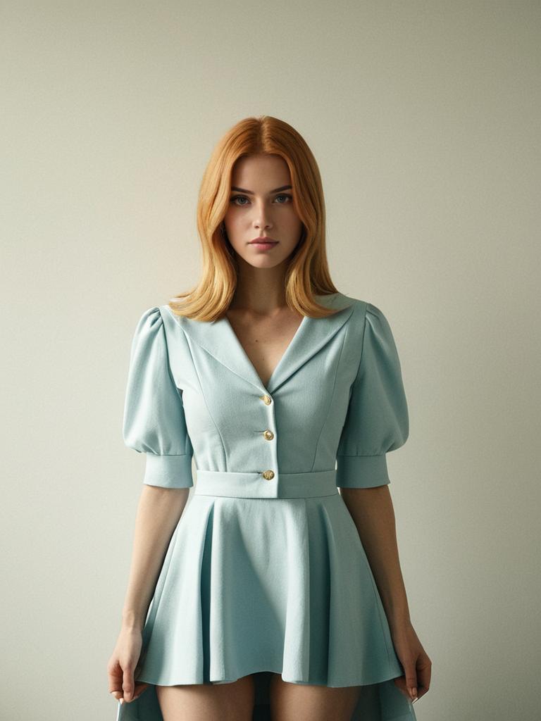 Sexy Cosplay Woman Wearing Sophie Pulone Costume Light Blue Dress