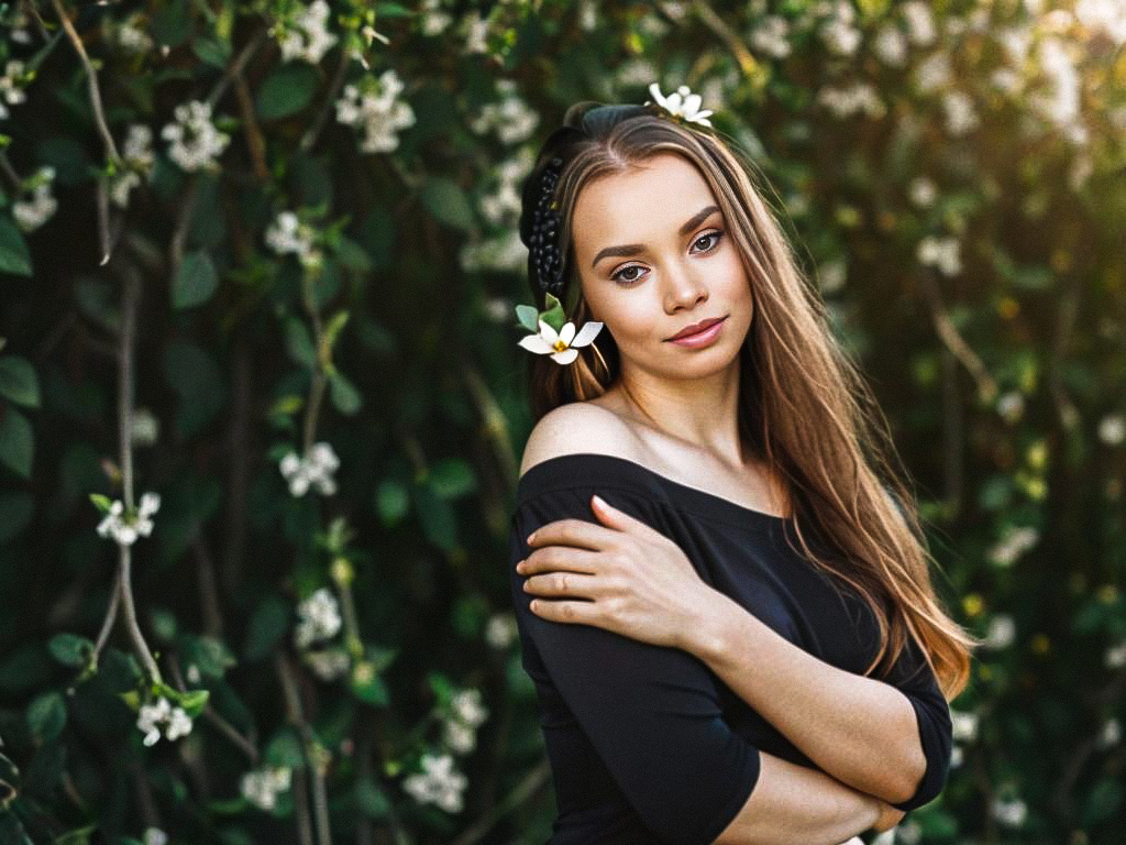 Young Woman in Floral Elegance Young Woman in Floral Elegance