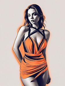 Woman in Bold Orange Dress - Contemporary Art