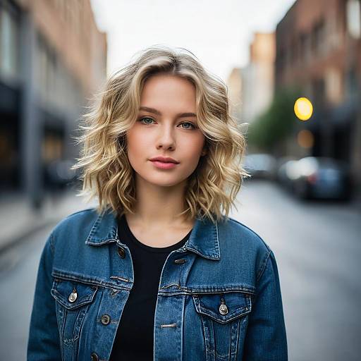 Portrait of Young Woman in Denim Jacket on Urban Street