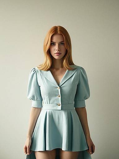 Sexy Cosplay Woman Wearing Sophie Pulone Costume Light Blue Dress