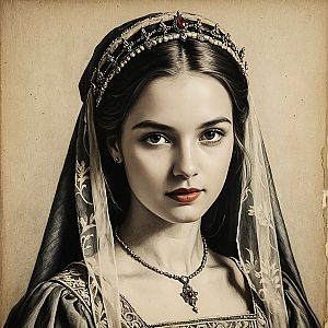 Young Woman in Medieval Gown with Jewels