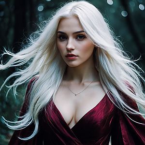 Elegant Woman in Burgundy Velvet Dress