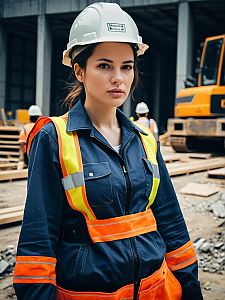 Professional Woman in Construction Project Safety Gear at Worksite
