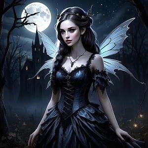 Gothic Woman in Moonlit Forest