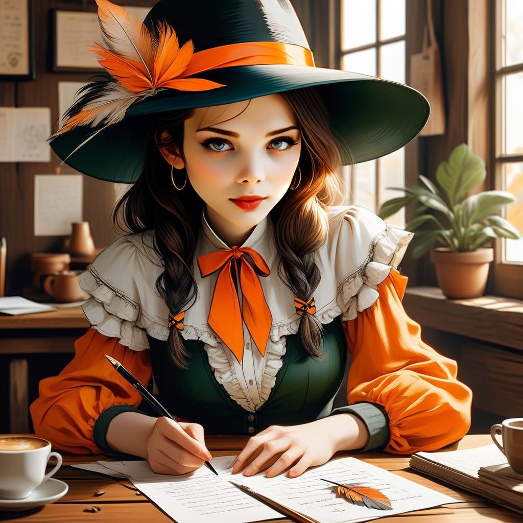 Young Woman in Vintage Outfit Writing at Desk Young Woman in Vintage Outfit Writing at Desk