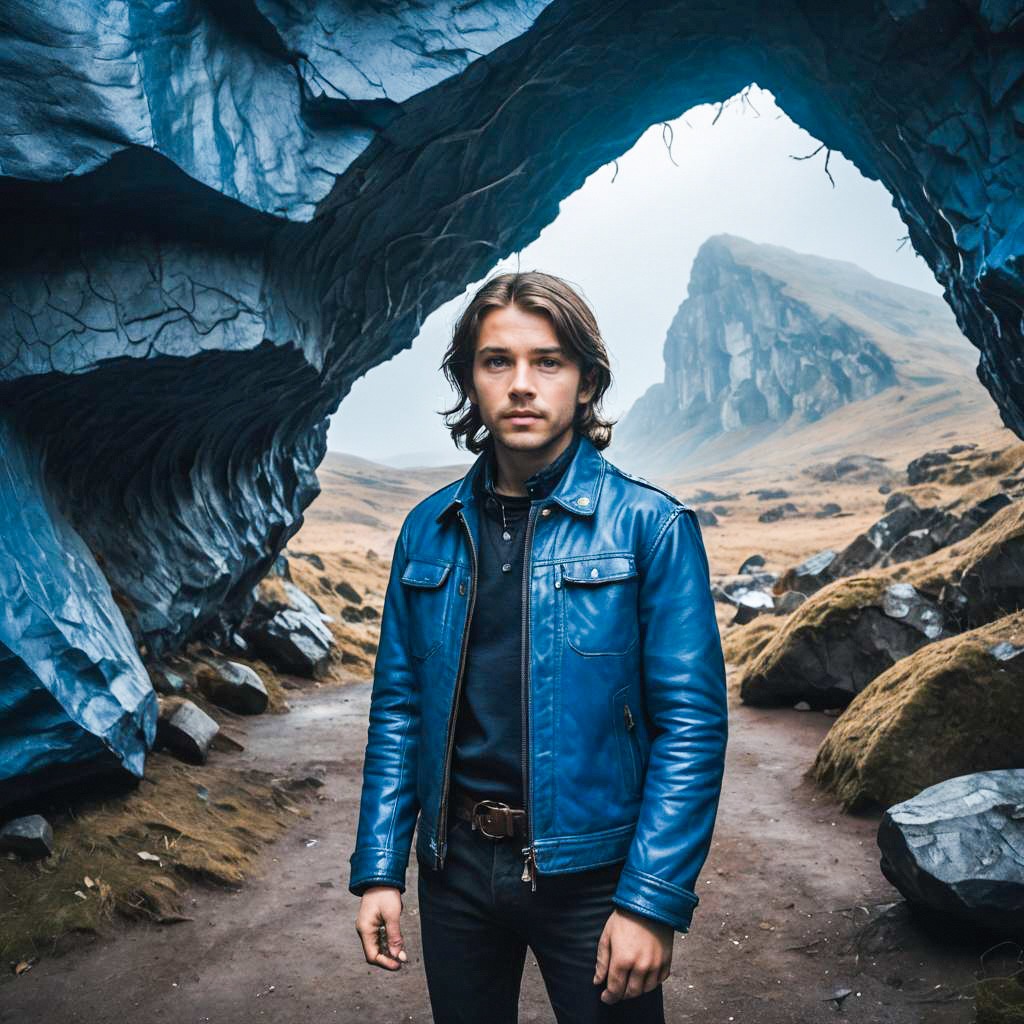 Young Man in Cave with Blue Jacket