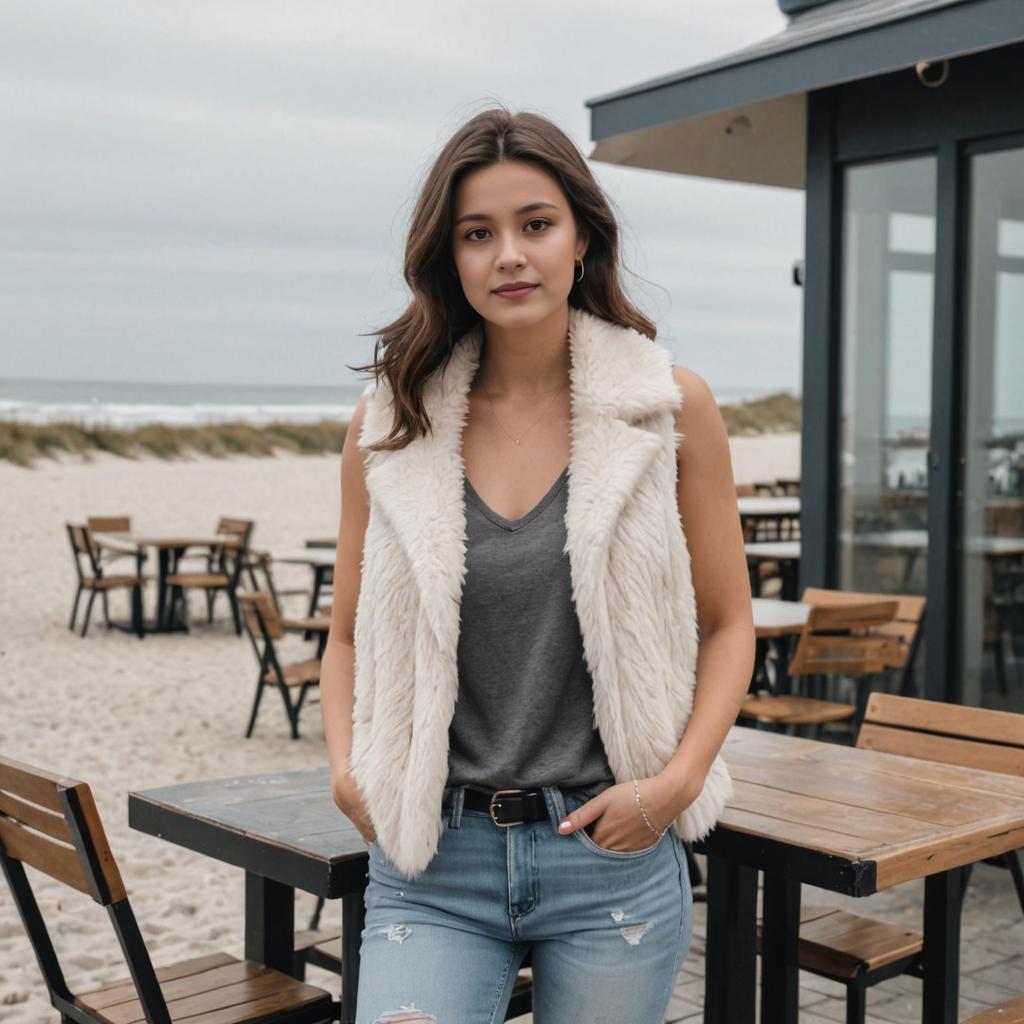 Stylish Woman at Beachside Cafe