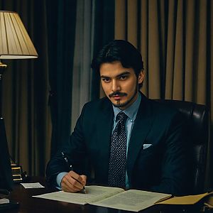Confident Man Signing Documents in Office