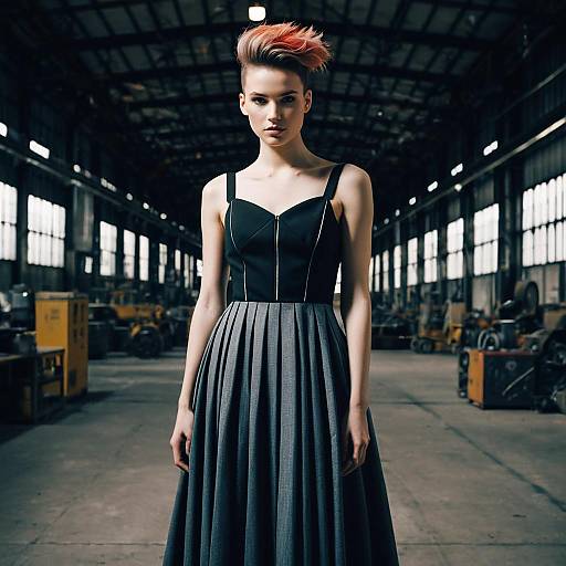 Edgy Woman in Industrial Warehouse Fashion Portrait