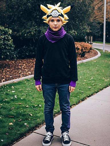 Woman in Realistic Pikachu Cosplay Headgear Outdoors