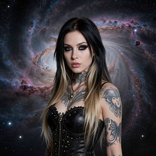 Gothic Woman with Tattoos and Galaxy Background vllm2603210421dt9r