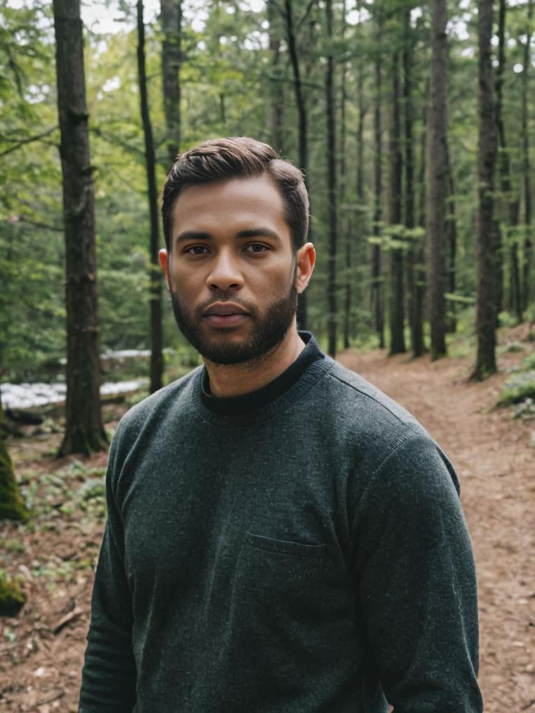 Contemplative Man in Serene Forest