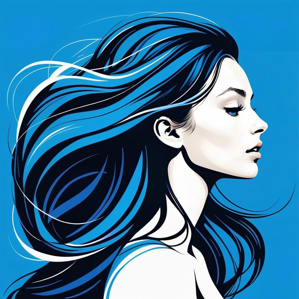Side Profile Woman Illustration in Black and Blue Side Profile Woman Illustration in Black and Blue