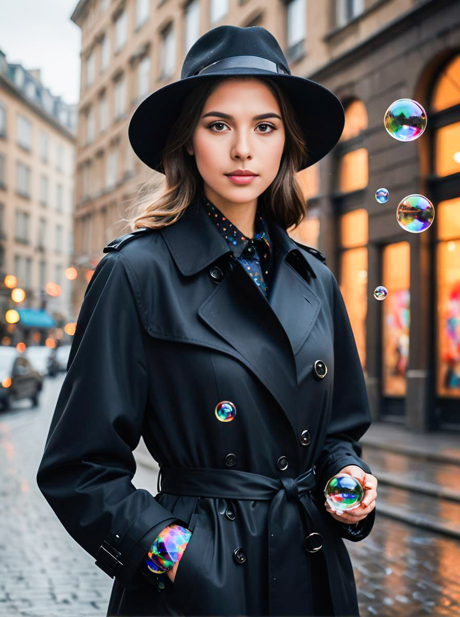 Confident Woman in Stylish Trench Coat with Urban Backdrop