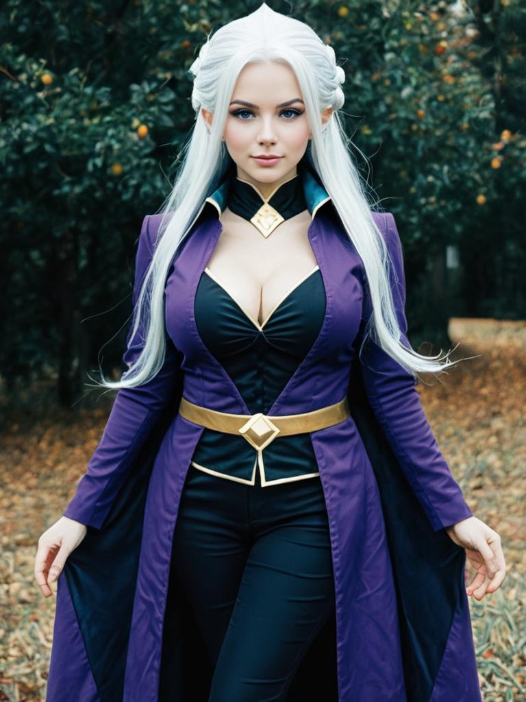 Sexy Woman Cosplaying Mirajane Strauss Anime Character in Purple Costume