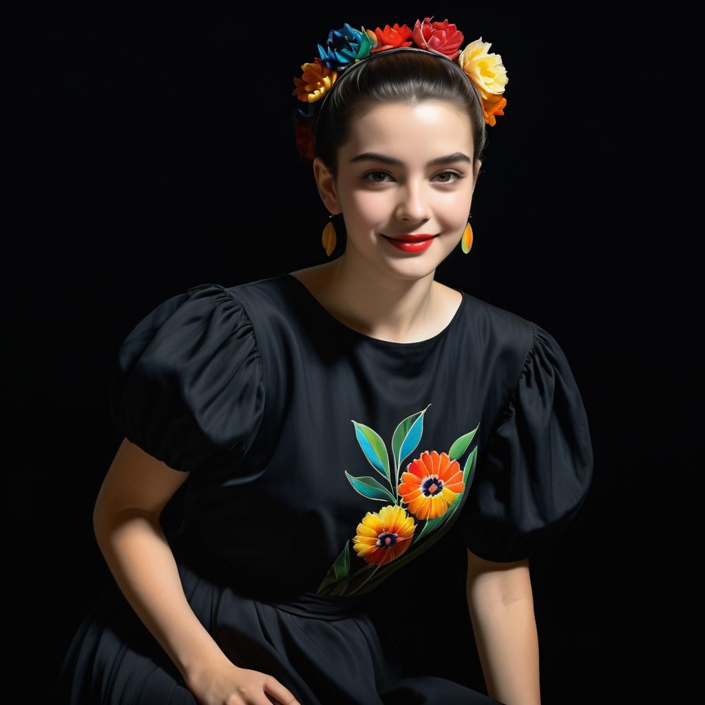 Woman in Floral Dress with Flower Crown