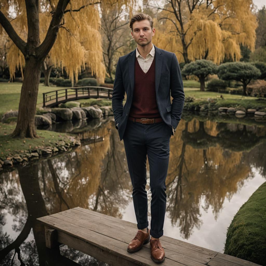 Confident Man in Serene Garden