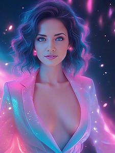 Woman in Iridescent Blazer with Blue Eyes