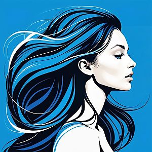 Side Profile Woman Illustration in Black and Blue