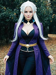 Sexy Woman Cosplaying Mirajane Strauss Anime Character in Purple Costume