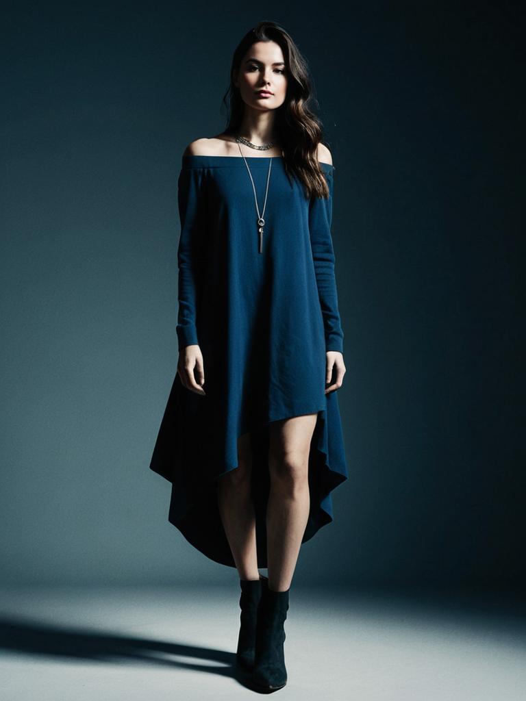 Casual Chic Asymmetrical Off-the-Shoulder Dress for Women in Blue