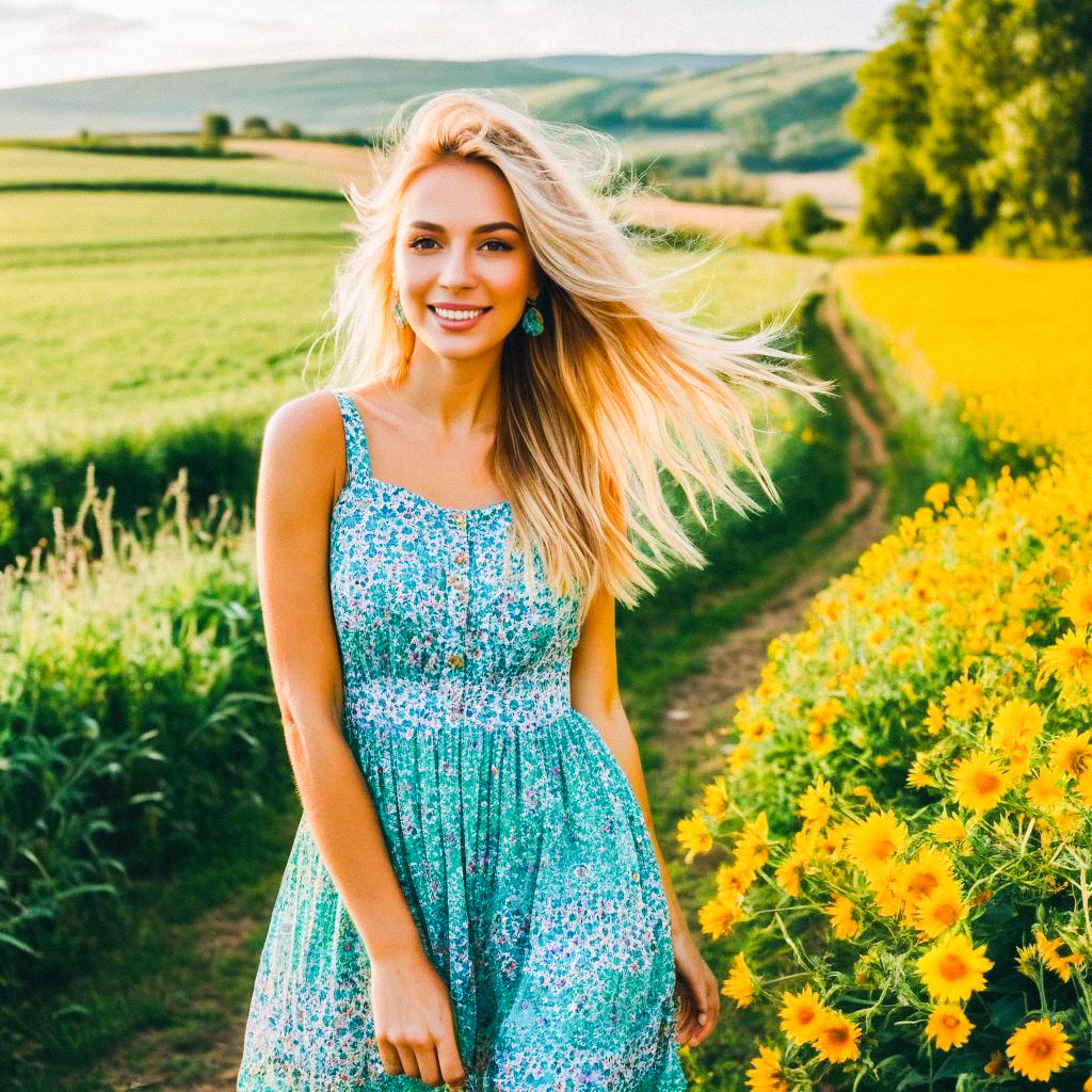 Joyful woman in sunflower field