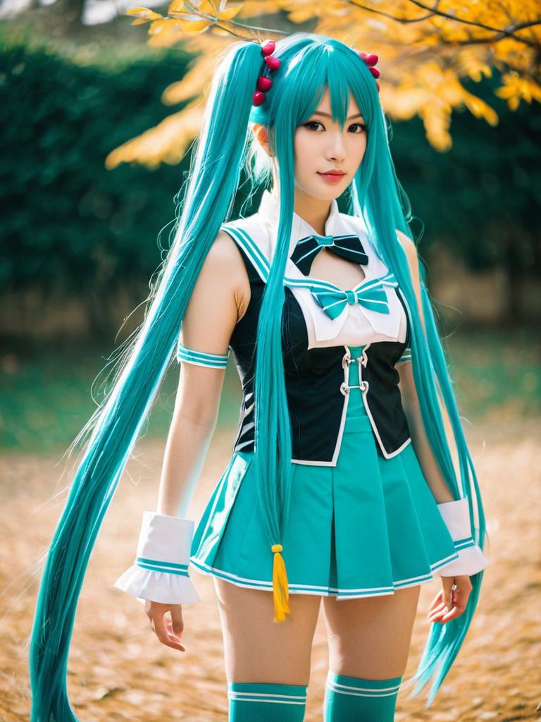 Hatsune Miku Cosplay Portrait Outdoors in Autumn