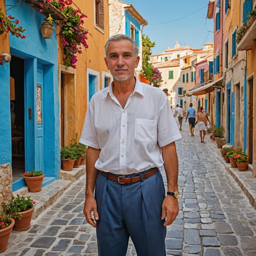 Confident man in charming European street