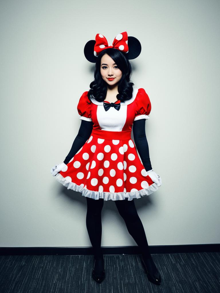 Woman in Minnie Mouse Costume Full Body Cosplay Photo