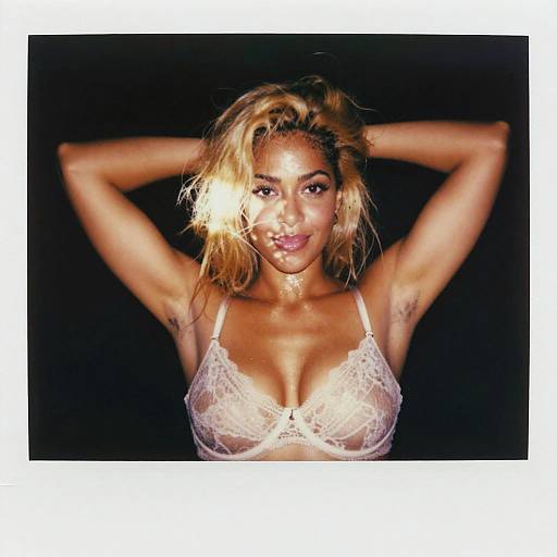 Confident Woman in Lace Bra Posing Polaroid Style