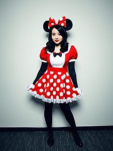 Woman in Minnie Mouse Costume Full Body Cosplay Photo