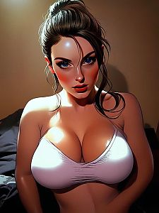 Hyper-Realistic Digital Illustration of Woman with Blue Eyes in White Top