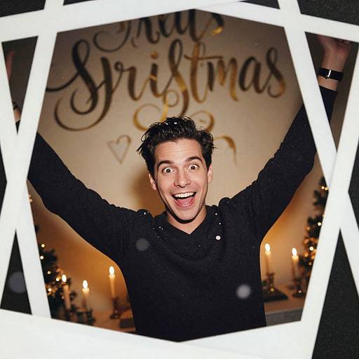 Joyful Young Man Celebrating Christmas Holiday with Festive Decorations