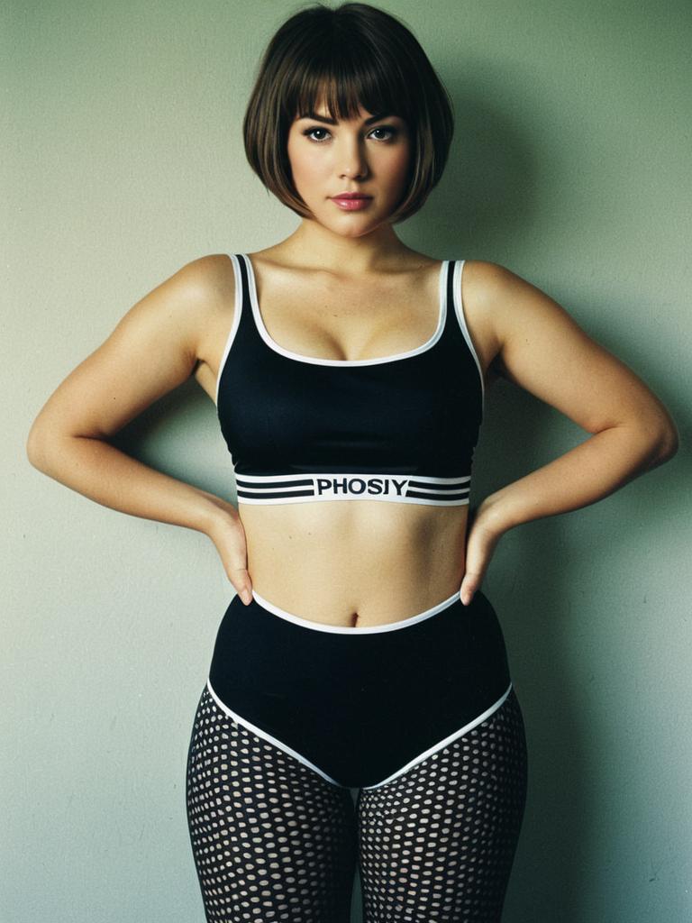 Fashionable Woman in Black Sports Bra and Fishnet Tights