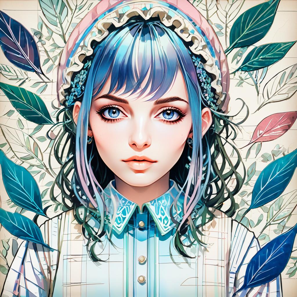 Anime Portrait of Young Woman with Blue Eyes Anime Portrait of Young Woman with Blue Eyes