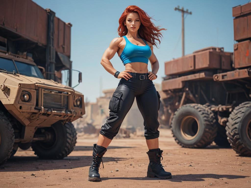 Hyper-Muscular Woman in Cargo Pants