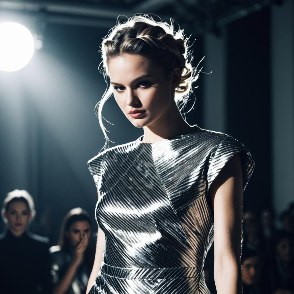 Futuristic Silver Metallic Dress on Model at Fashion Runway