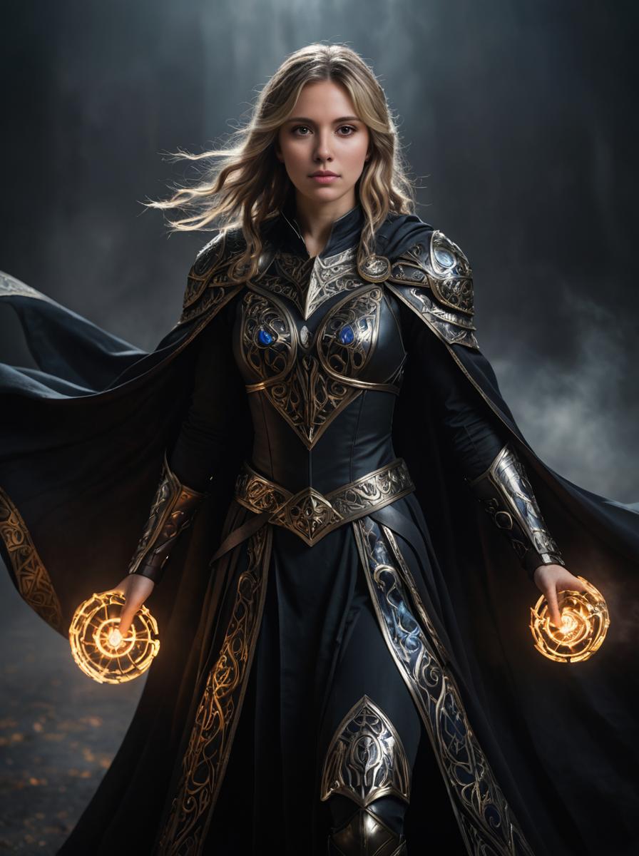 Fantasy Woman in Armor with Glowing Orbs